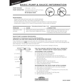Ghirardelli Sauce Pump For 87.3 to 90.4 oz Bottles Dispenses, 0.5 oz of Product Per Pump