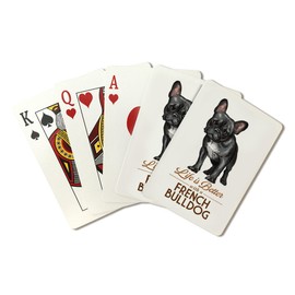 Lantern Press French Bulldog, Black, Life is Better, White Background (52 Playing Cards, Poker Size Card Deck with Jokers)