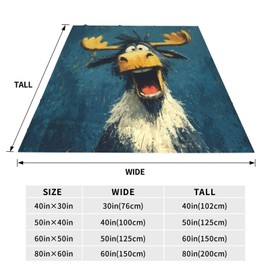 Funny Cartoon Moose Blanket Flannel Throw Blanket Lightweight Soft Warm Cozy Travel Blanket for Bed Couch Sofa Living Room Bedroom Gift for Women Men Girls Boys All Season 60"x50"