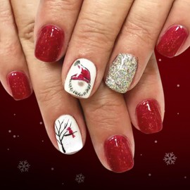 Christmas Press On Nails Square Fake Nails Bow With Elk Christmas Cap Design Xmas False Nails Winter Glue On Nails (Style SDJA21, Short)