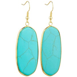 mookaitedecor Green Howlite Turquoise Stone Dangle Drop Earrings for Women, Green Stone Earrings Gold Plated Earrings Healing Crystal Earrings Rectangular Drop Earrings