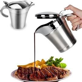 Double Insulated Sauce Jug with Hinged Lid,Ideal Stainless Steel Gravy Boat(750ml) Double Insulated Gravy Boat with Hinged (Silver 750ml)