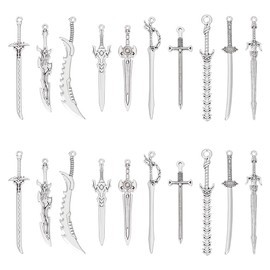 UNICRAFTALE 40 Stück 10 Stile Schwert Lesezeichen Anhänger Antik Silber Schwert Mini Anhänger Tibetischer Stil Lesezeichen Charm Für Buchliebhaber Geschenke Lesen DIY Halskette Armband Schmuck