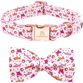 Lionheart glory Dog Collar Shark Print Dog Bow Collar Pink Dog Collar Male or Female Summer Spring Collars with Bowtie Pet Gift Durable Adjustable Soft Dog Collar for Large Dogs