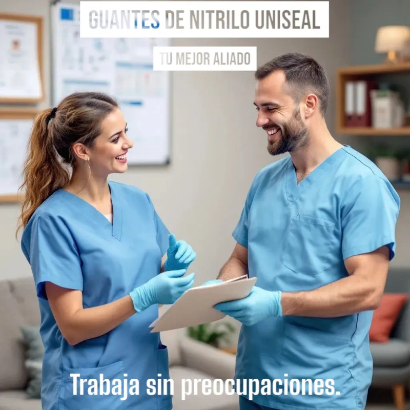 Guantes De Nitrilo Azul Uniseal Libres De Látex 200 Pzas