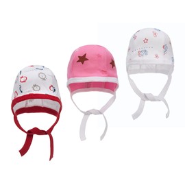Pack of 3 Baby Hats All Seasons Infant Newborn Toddler Cute Earflap Hat for Boys Girls, Soft Warm Cotton Knit Hats, Bucket Hats with Protection Unisex (as8, age, 9_months, 12_months, White and Pink)