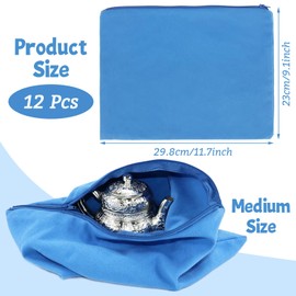 QTLCOHD 12 Pcs Silver Storage Bags, 9 x 12 Inch Anti Tarnish Jewelry Zippered Pouches Keeper for Silverware Protector Bags (Blue)