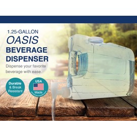 Arrow Home Products Oasis Drink Dispenser for Fridge, 1.25 Gallon - Plastic Beverage Dispenser with Spigot for Easy Dispensing - BPA Free Clear Plastic - Convenient Handle, Easy-Pour Spout