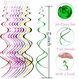 Green Hanging Swirls Party Decorations 30 pcs Ceiling Swirl Foil Decoration for Birthday, Spring Themed Party & St. Patrick’s Day