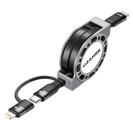 Multi Charging Cable, 2 in 1 Retractable Lightning Charger Cable, PD 60W/27W Fast Charging&Data Transfer Cable, with iOS/Type C Port,Support Car Play/iPhone15/14/13/12/11/Pad/Laptop. (Black)