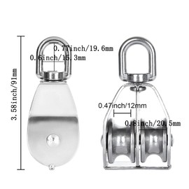 Iceyon 2pcs M32 Double Pulley Block, with 2pcs Carabiner, Heavy Duty 304 Stainless Steel Heavy Duty Swivel Pulley Block, for Lifting, Cable Loading 250kg/551lbs