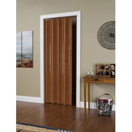 LTL Home Products 48 Wide x 80 Inches Tall Oakmont Interior Accordion Folding Door with Track and Installation Hardware, Pecan