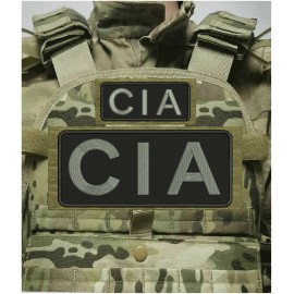 C  I  A  EMBROIDERY PATCH 4X10 AND 2X5 HOOK  ON BACK GRAY ON BLACK