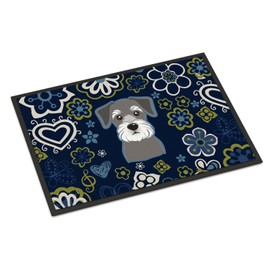 Caroline's Treasures BB5057MAT Blue Flowers Schnauzer Indoor or Outdoor Mat 18x27, 18H X 27W, Multicolor