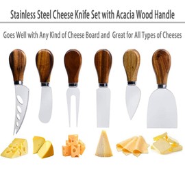 Cheese Knives Set, 6-Piece Stainless Steel Cheese Knife Collection with Cheese Slicer Cheese Cutter Cheese Fork,Cheese Spreading Knife for Charcuterie Boards and Cutlery Gift Set