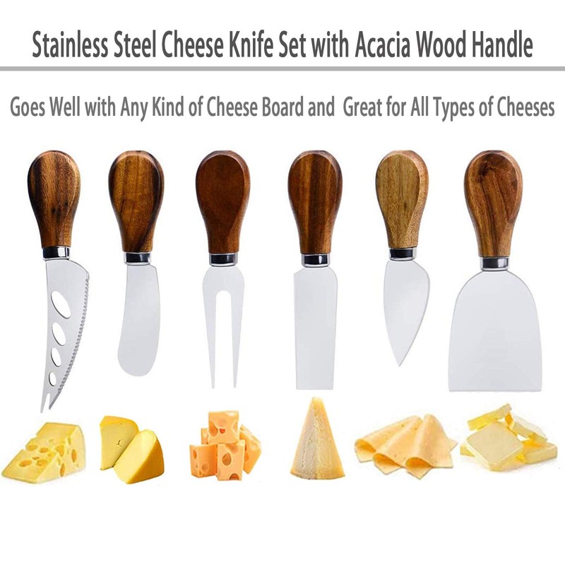 Cheese Knives Set, 6-Piece Stainless Steel Cheese Knife Collection with