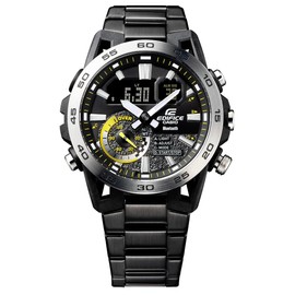 Casio ECB-40DC-1AEF Men's Quartz Watch, 52.00 mm Case Size with Black Analogue Dial and Black Plastic/Resin Bracelet, black, Bracelet