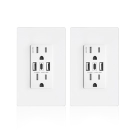 ABBOTECH USB Wall Outlet, 30W GaN 6.0A USB Outlet Receptacles with 3 USB Ports,15 Amp Tamper-Resistant Electrical Outlet with 2 Type A&1 Type C,Screwless Wall Plate Included,UL Listed,2 Pack