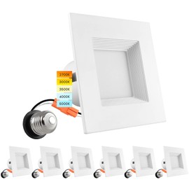 Luxrite 4 Inch Square Recessed LED Can Lights, Color Temperature Selectable 2700K | 3000K | 3500K | 4000K | 5000K, Dimmable Recessed Lights, 750 Lumens, Energy Star, Wet Rated, Baffle Trim (6 Pack)