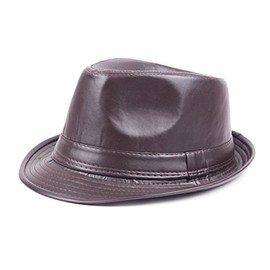 Licus Men Women Classic PU Leather Fedora Trilby Gangster Gentleman Hat Sun Jazz Cap (Coffee)
