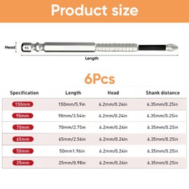 High Magnetic Screwdriver Drill Bit Set – 6PCS Anti Slip Phillips Screwdriver Bits – Strong Magnetic Impact Driver Bits for Home DIY and Professional Use (25mm, 50mm, 65mm, 70mm, 90mm, 150mm)