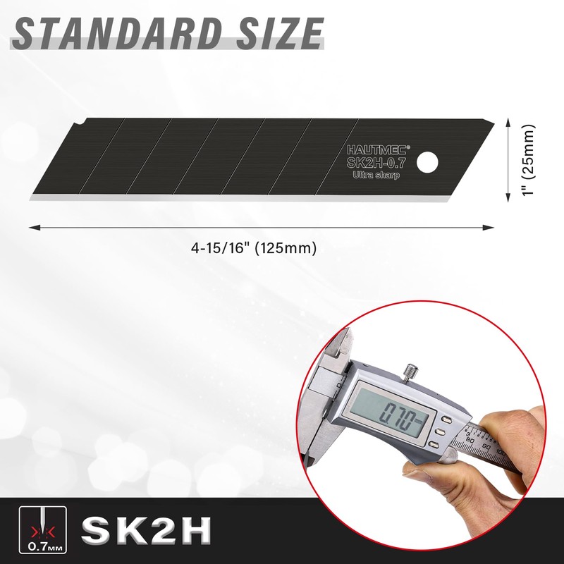 HAUTMEC 10PC 25mm Heavy Duty Utility Knife Blades, SK2H Steel