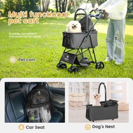 Pet Stroller, 4 Wheels Pet Strolling Cart for Medium/Small Dogs and Cats, Foldable Cat Jogger/Dog Stroller with Cup Holder, Storage Basket, Breathable Mesh, All-Season Pet Carrier (Dark Grey)