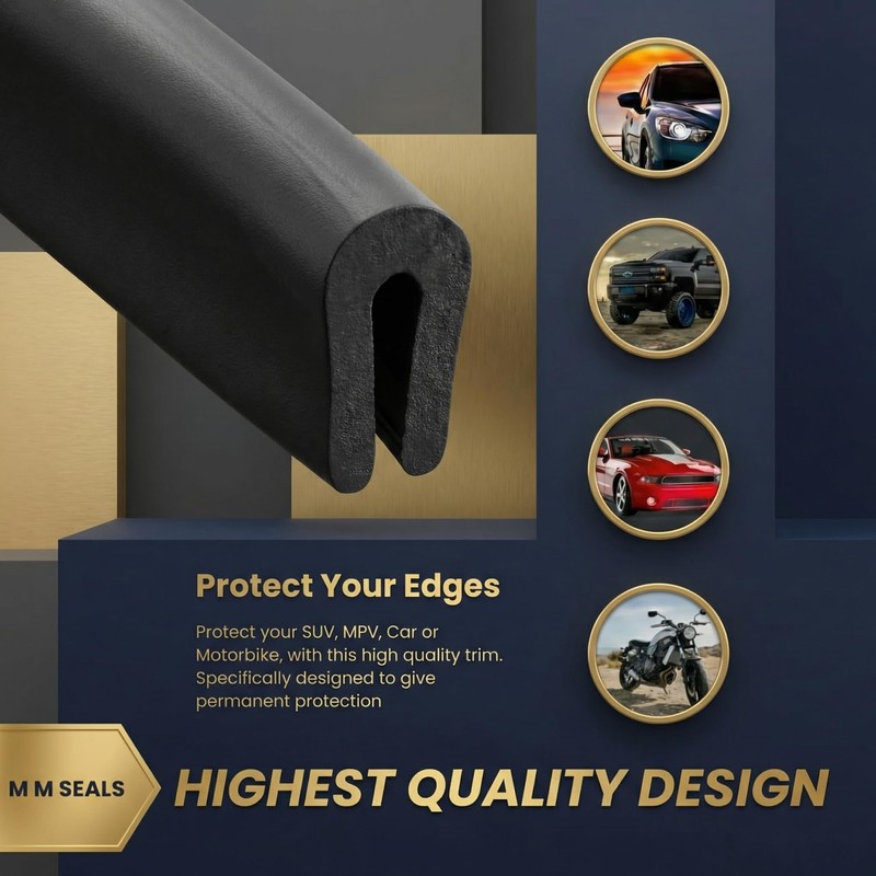 Rubber U Channel Edge Trim, Door Seal Strip, Fits Edge