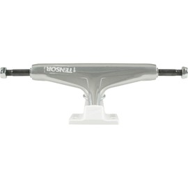 Tensor Trucks Aluminum Stencil Mirror Raw/White Skateboard Trucks - 5.25" Hanger 8.0" Axle with 1" Chrome Hardware - Bundle of 2 Items