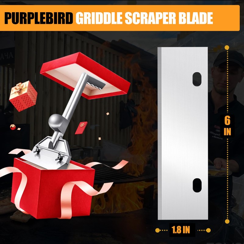 PURPLEBIRD 6" Stainless Steel Griddle Scraper Blades 6 Pack, Razor