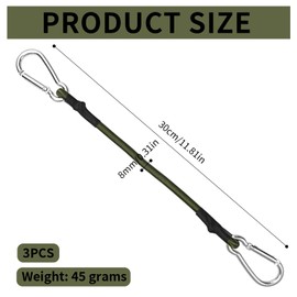 HAYGEM Pack of 3 Rubber Tensioners with Hooks, 30 cm, Easy to Carry Bungee Strap, Bicycle Lashing Strap with Double Aluminium Carabiners, Suitable for Outdoor Use for Tying and Attaching