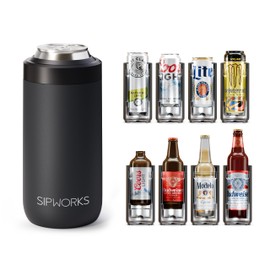 Sipworks Universal Can Cooler - Fits All - Insulated Slim Can Cooler for 12 oz Regular or Slim Cans & Bottles - Double-Walled Stainless Steel Skinny Can Can Cooler, Midnight Black