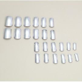 Silver Chrome Press on Nails Short Square Fake Nails Silver Mirror Metal False Nails Acrylic Glue on Nails Glossy Full Cover Stick on Nails Shine Artificial Nails for Women 24Pcs