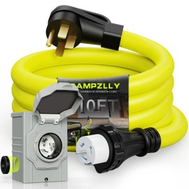Campzlly 50 Amp Generator Cord 10FT and Power Inlet Box, NEMA 14-50P Male to SS2-50R 125/250V Twist Lock Connector with Pre-Drilled NEMA SS2-50P Generator Inlet Box for Generator to House, ETL Listed