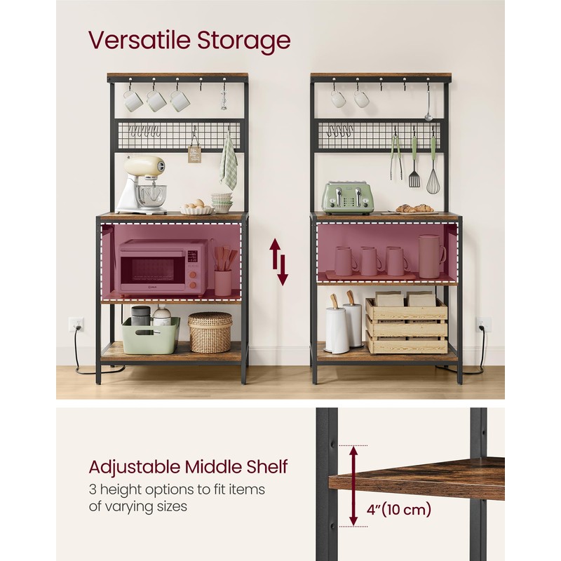 VASAGLE Bakers Rack with Charging Station, 31.5 Inches Coffee Bar