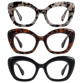 JiSoo Cat Eye Readers for Women Oversized Cat Eye Reading Glasses Designer Cute Cheaters, Black+Tortoise+Tortoise Gray