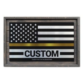 USA Made - CUSTOM Rustic Thin Gold/Yellow Line American Flag Made of Wood and Metal For Dispatchers - Perfect for Indoors and Outdoors