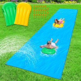 POILKMNI Slip Lawn Water Slide - Giant Slip Splash and Slide for Kids Teens Adults, Heavy Duty Summer Slip Water Slides for Outdoor Backyard Lawn Summer Party with Stakes and 2 Bodyboards (30'x6')