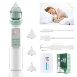 Limpiador Nasal Eléctrico, Extractor de Mocos para con carga USB, Succionador de mocos con 3 cabezales de silicona y espalda, 5 niveles de succión ajustable