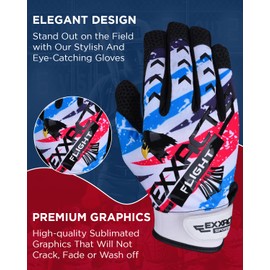 Exxact Sports Flight Baseball Batting Gloves Youth & Adult with Textured Leather Palm, Softball Batting Gloves for Women/Men (YXL, White)