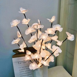 Sezrgiu 2 Pack Led Orchid Branch Light Phalaenopsis Twig Lamp Artificial Butterfly Orchid Bouquet Battery Operated for Home Vase Decoration (White)