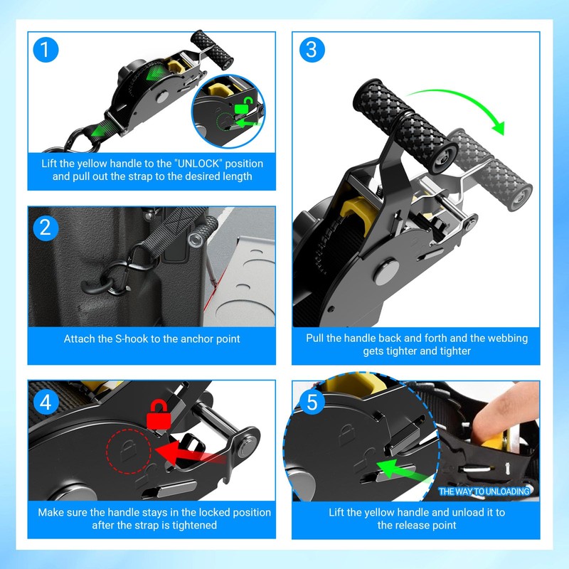 SZYANG Retractable Ratchet Straps Compatible with 2022-2026 Toyota Tundra