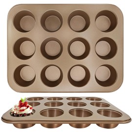 Satax Muffin Pan for Baking, Nonstick Cupcake Tin 12 Cup,sets of 2,Heavy Duty Steel Muffin Pan (Gold, 12-cup)