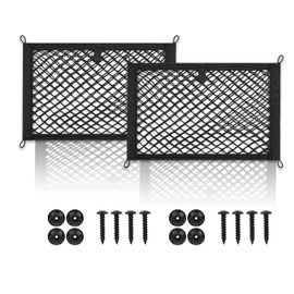 KAKKOII 2 Layer Small Cargo Net,Cargo Storage Pocket Net, Mesh Elastic Pouch Organizer with Mounting Screws Hooks for Car,Rv, Trunk,Boats,SUV, Truck (2 Pack,19.8 x 9.8Inch(50 x25cm)