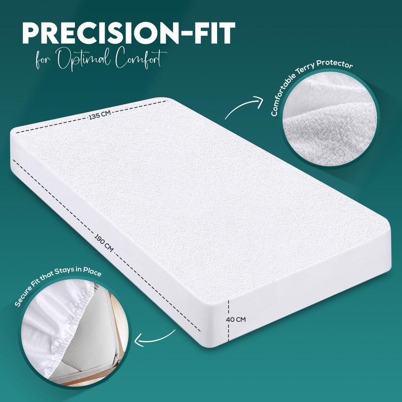 Waterproof Mattress Protector Double Bed 135 x 190 cm, Fits