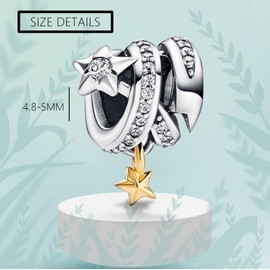 Doyafer 925 Sterling Silver Star Moon Pendant Charm Women Bracelet Necklace Beads Charms Set Safety Chain Birthday Holiday Gifts, Silver, Cubic Zirconia