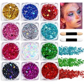 12 Colores Gel de Purpurina para Cuerpo y Rostro, Brillos para la Cara, Glitter para Cara para Maquillaje de Festival y Decoración, Maquillaje en Gel con Purpurina Para Ojos, Labios, Cabello, Uñas