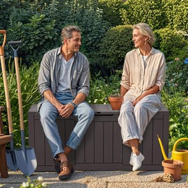 YITAHOME 80 Gallon Resin Deck Box, Weather Resistant Outdoor Storage Box, Lockable Indoor Outdoor Storage for Supplies and Essentials, Dark Brown