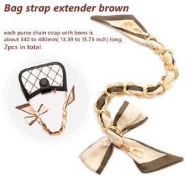 CABODYALS 2Pcs Gold Chain Replacement Purse Strap Bag Chain Straps with Bows Extender Brown Bowknot Metal Aluminum Handle with Alloy Clasps for Women Crafts Handbags Shoulder Crossbody Bag Accessories