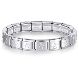 Brazalete italiano con diseño de estrellas de Acero Inoxidable 316L con Eslabones Intercambiables. Pulsera para charms